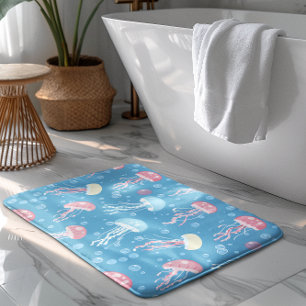 Pastel colors jellyfish pattern bath mat