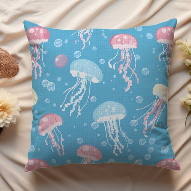 Pastel colors jellyfish pattern throw pillow (Creator Uploaded)