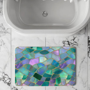 Pastel colors stained glass mosaic pattern bath mat