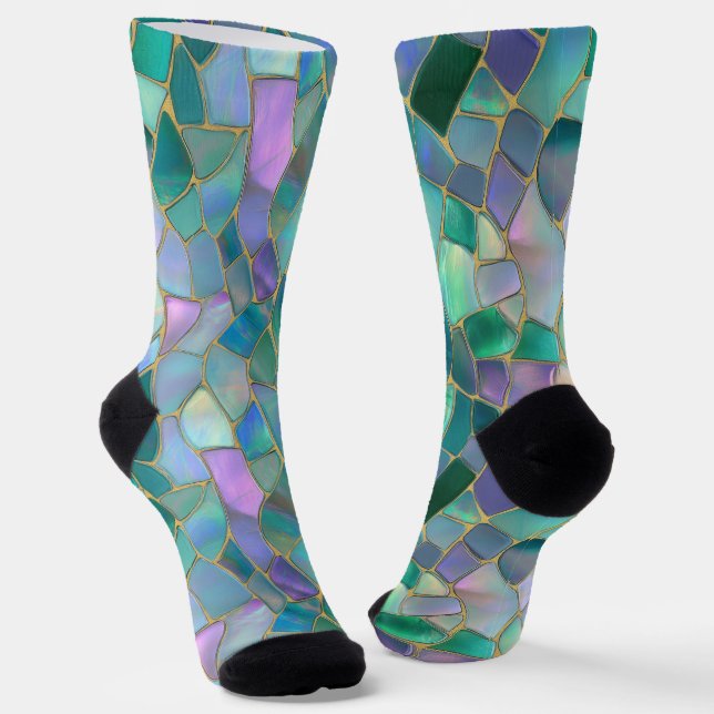 Pastel colors stained glass mosaic pattern socks (Angled)