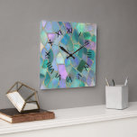 Pastel colors stained glass mosaic pattern square wall clock<br><div class="desc">Elevate your home decor with our stunning wall clock design,  showcasing a unique pastel-colored stained glass mosaic pattern and elegant black Roman numerals.</div>