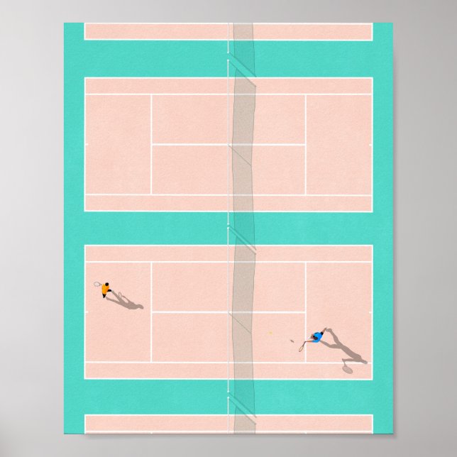 Pastel Colors Tennis Court Illustration From Above Poster (Front)