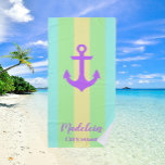 Pastel Colour Anchor Nautical Stripes Custom Name Beach Towel<br><div class="desc">Super cute summer beach towel in teal, green and yellow with an anchor and stripes. Perfect for a gift for a friend or bridesmaid. The design is colourful and customizable add your name or any person's name for a special gift you can also add a second custom text with your...</div>