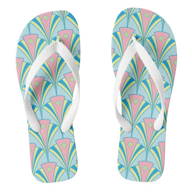 Pastel Colour Art Deco Pattern Flip Flops (Footbed)