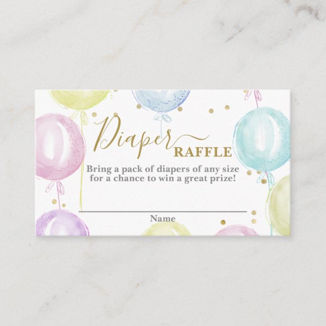 Pastel colour balloons Diaper Raffle Card (Front)