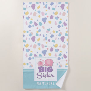 Pastel Colour Big Sister Elephant Colourful Patter Beach Towel