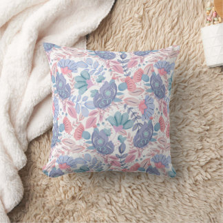 Pastel Colour Birds and Flowers Throw Pillow