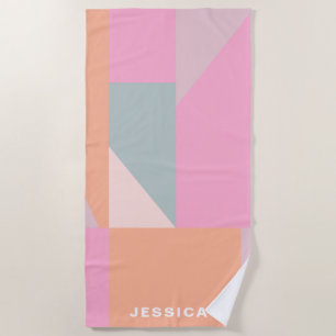 Pastel Colour Block Geometric Shapes Personalized Beach Towel