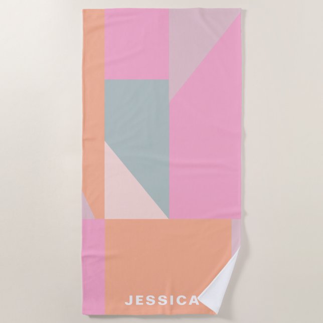 Pastel Colour Block Geometric Shapes Personalized Beach Towel (Front)