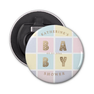 pastel colour block gold baby shower  bottle opener