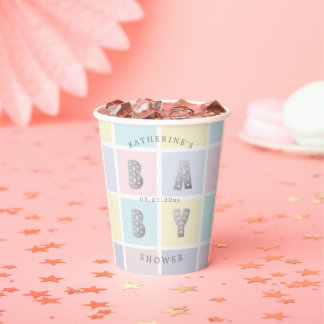 Pastel Colour Block Gold Baby Shower Paper Cups