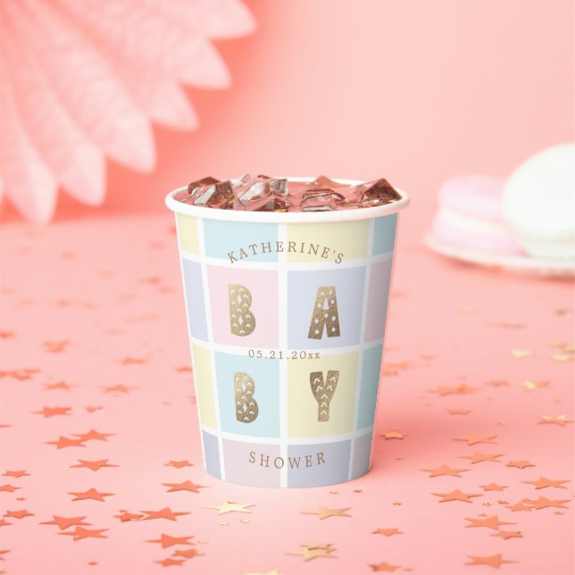 Pastel Colour Block Gold Baby Shower Paper Cups (Insitu)