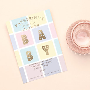 Pastel Colour Block Gold Baby Shower Raffle Card