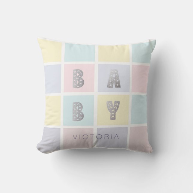 pastel colour block monogram  throw pillow (Front)