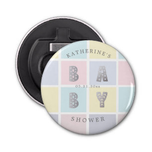pastel colour block silver baby shower bottle opener