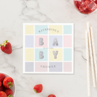 Pastel Colour Block Silver Baby Shower  Napkin