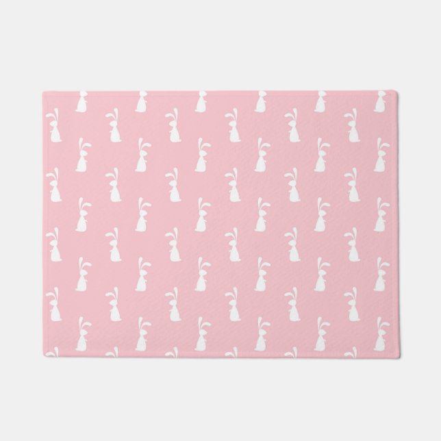 Pastel Colour Bunny Pattern Pink Background Pet Doormat (Front)