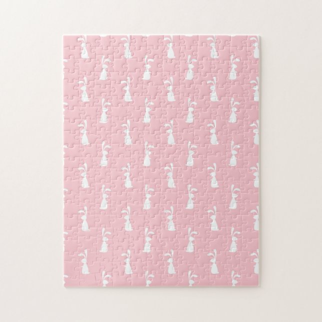 Pastel Colour Bunny Pattern Pink Background Pet Jigsaw Puzzle (Vertical)