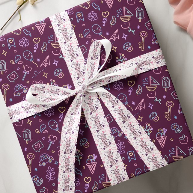 Pastel colour butterflies custom name satin ribbon (Creator Uploaded)