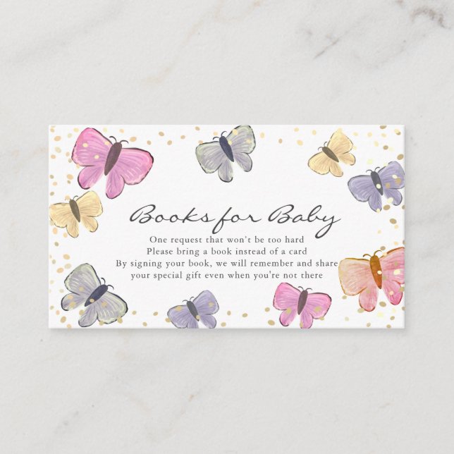 Pastel Colour Butterfly Baby Shower Book Request Enclosure Card (Front)