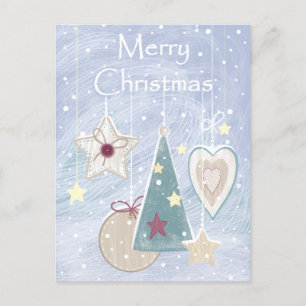 Pastel Colour Christmas Tree Star and Heart Postcard