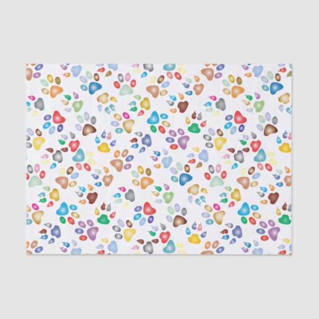 Pastel Colour Dog and Cat Pawprints Tissue Paper (Front)
