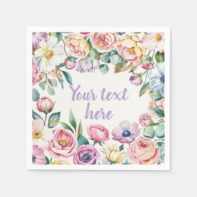 Pastel colour floral design Personalized text Napkin (Front)