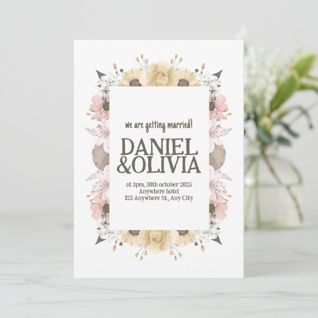 Pastel Colour Floral Wedding Invitation (Standing Front)