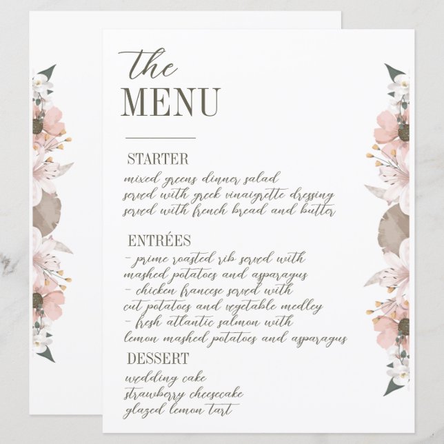 Pastel Colour Floral Wedding Menu (Front/Back)