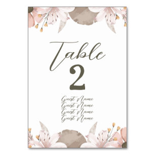 Pastel Colour Floral Wedding Table Number