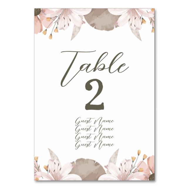 Pastel Colour Floral Wedding  Table Number (Back)