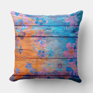 Pastel Colour Flower on Wood #4 Throw Pillow