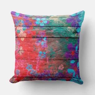 Pastel Colour Flower on Wood #5 Throw Pillow