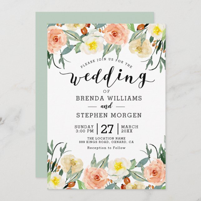 Pastel colour flowers border invitation (Front/Back)