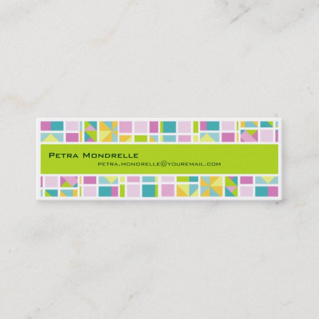 Pastel Colour Grid (Lime) Skinny Business Card (Front)