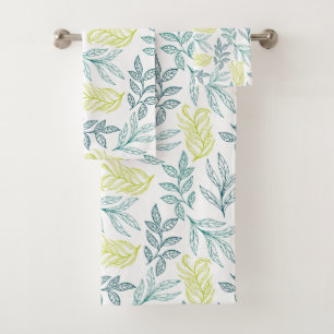 Pastel Colour Leaves Bath Towel Set