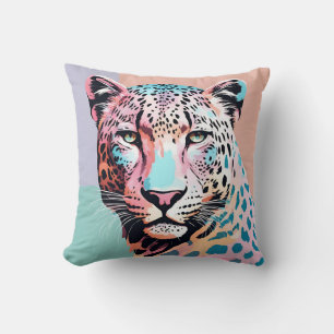 Pastel Colour Leopard Face  Throw Pillow