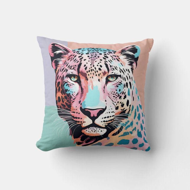Pastel Colour Leopard Face  Throw Pillow (Front)