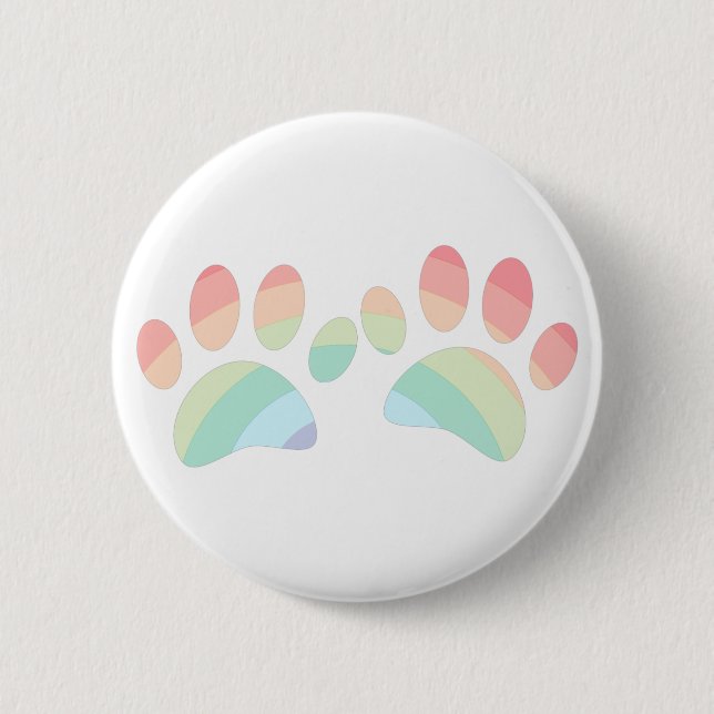 Pastel Colour Rainbow Dog Paw Prints 2 Inch Round Button (Front)