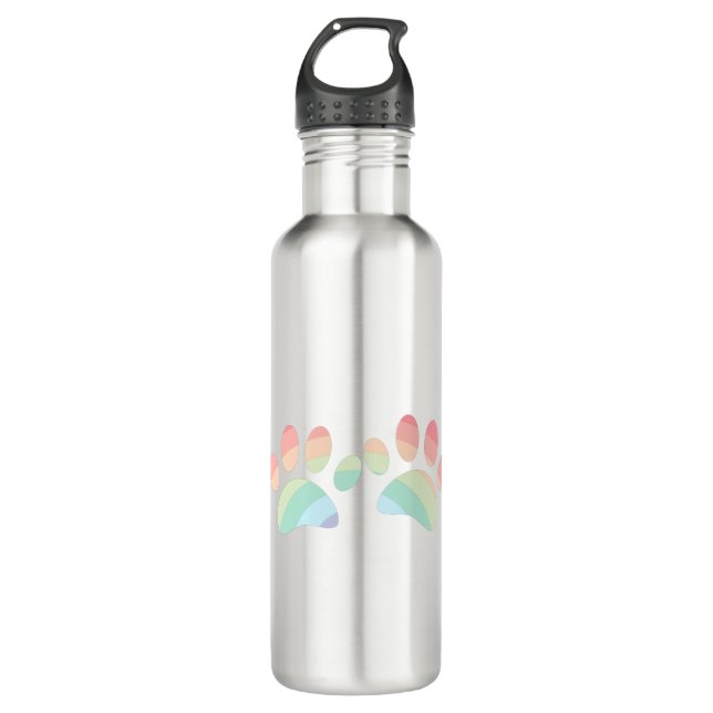Pastel Colour Rainbow Dog Paw Prints 710 Ml Water Bottle (Front)