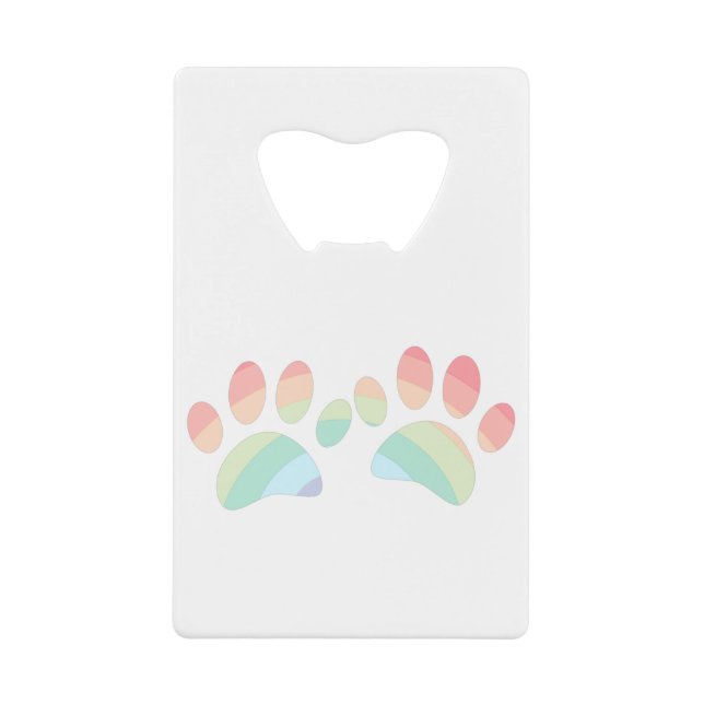 Pastel Colour Rainbow Dog Paw Prints Credit Card Bottle Opener (Front)