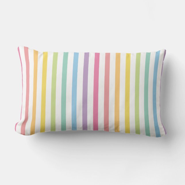 Pastel Colour Rainbow Stripes Pattern Lumbar Pillow (Front)