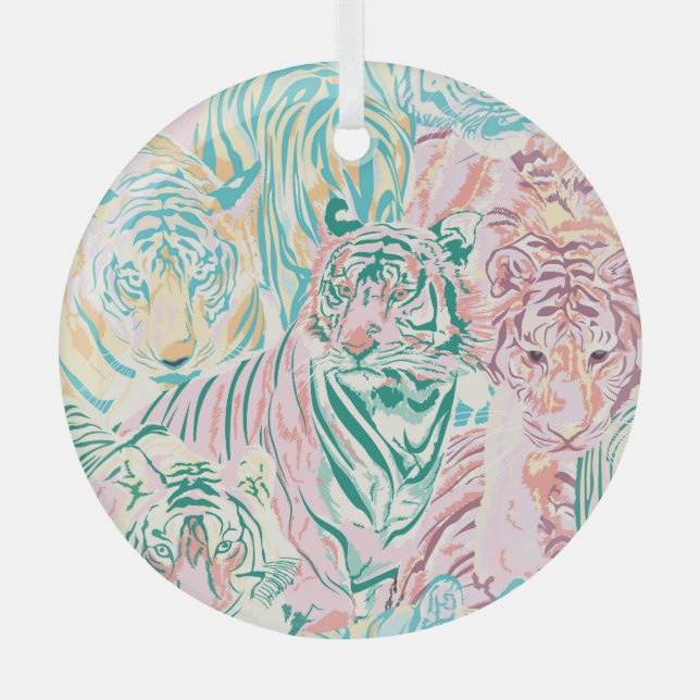 Pastel Colour Tiger Art Pattern Glass Ornament (Front)