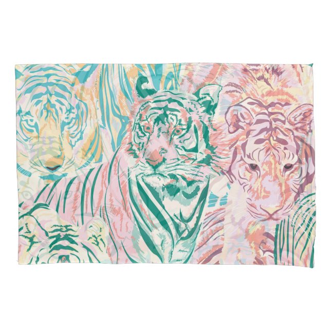Pastel Colour Tiger Art Pattern Pillowcase (Front)
