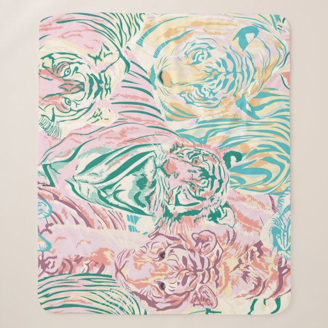 Pastel Colour Tiger Art Pattern Sherpa Blanket (Front)