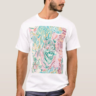 Pastel Colour Tiger Art Pattern T-Shirt