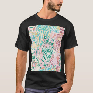 Pastel Colour Tiger Art Pattern T-Shirt