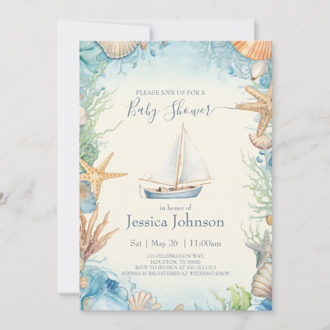 Pastel Colour Under The Sea Baby Shower Invitation (Front)