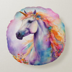 Pastel Colour Unicorn Round Pillow