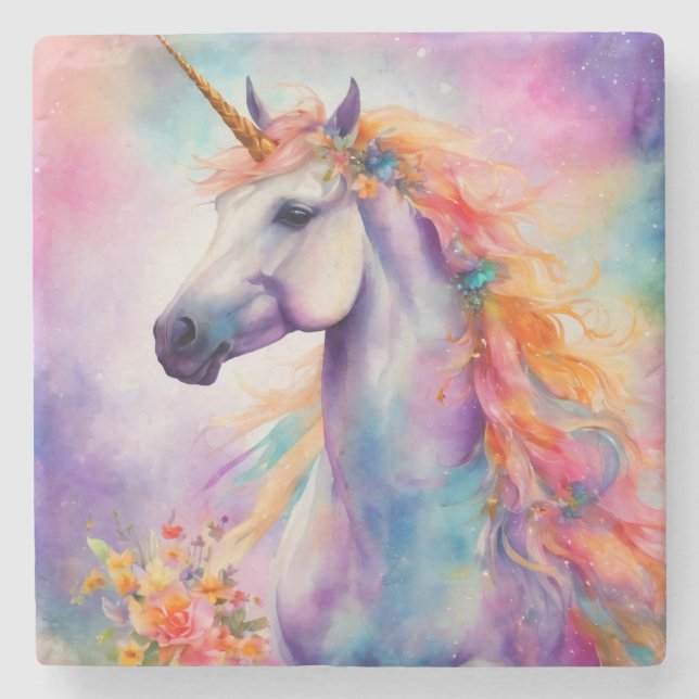 Pastel Colour Unicorn Stone Coaster (Front)